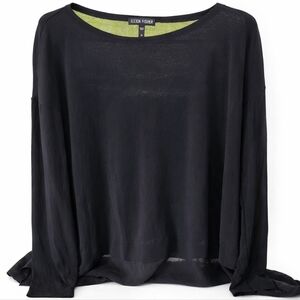 Eileen Fisher Pure Silk Black Long Sleeve Top M CBK Minimalist Capsule